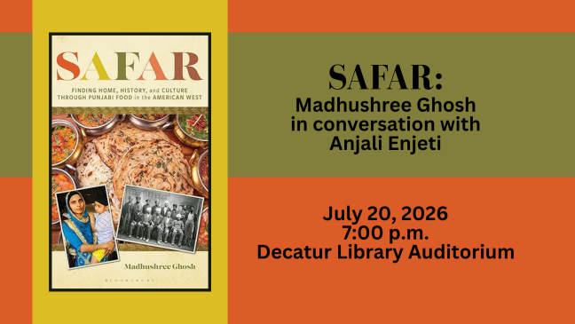 Book cover of Safar by Madhushree Ghosh; Author event with Ghosh in conversation with Anjali Enjeti on July 20, 7pm at Decatur Library Auditorium